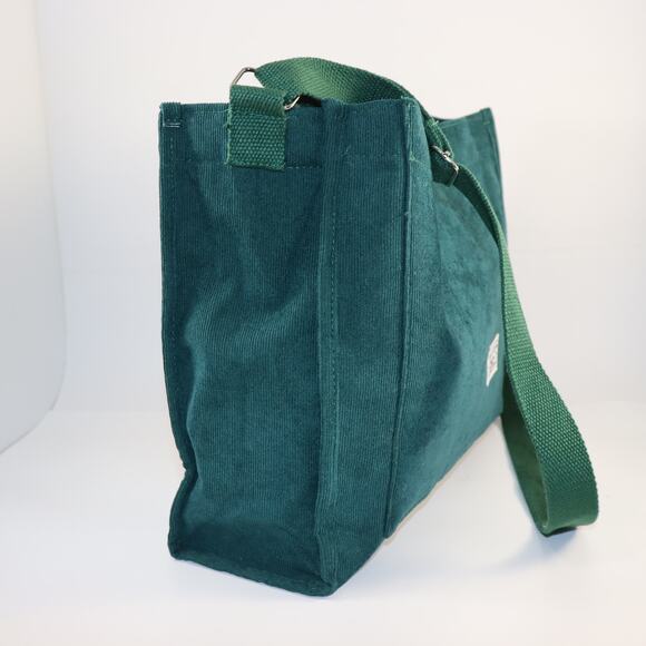 Green Corduroy Shoulder Tote Bag with Crossbody Strap - Picture 3 of 6